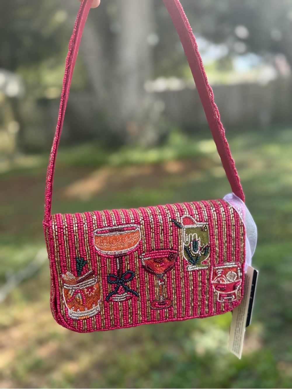India Boutique Pink Beaded Cocktail Motif Shoulder Bag